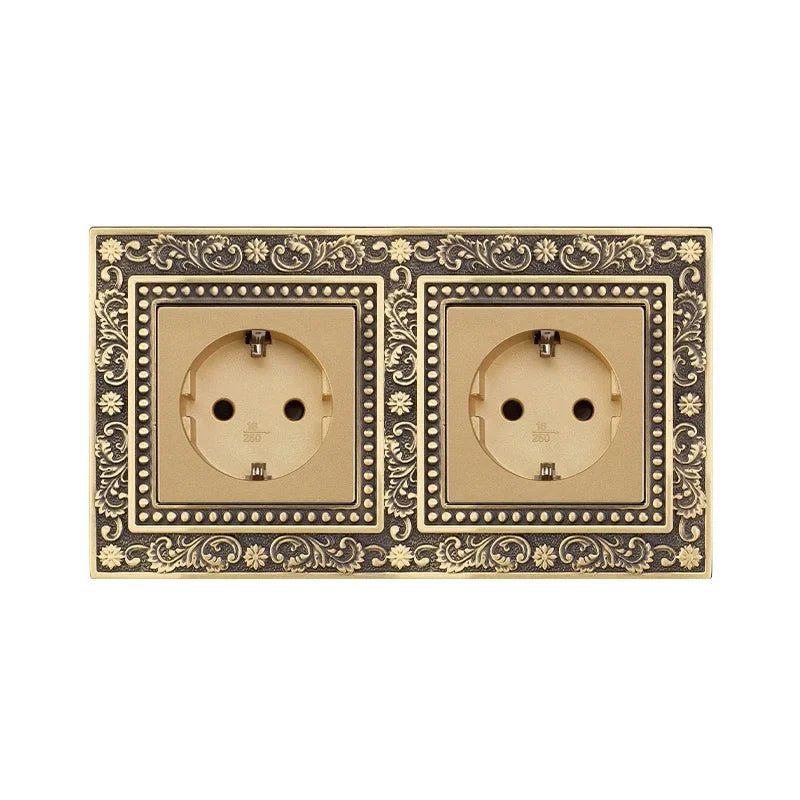 Luxury European retro Metal Button Switch panel,EU France Standard copper Wall socket,Universal light home switch power outlet