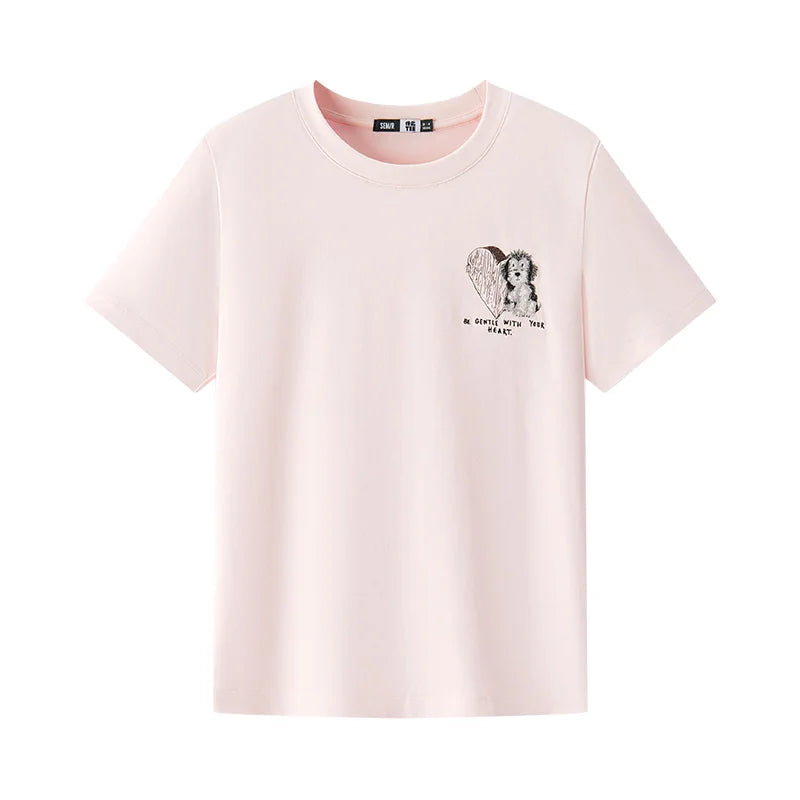 Semir Womens Tshirt 2026 Dog Embroidered Pure Cotton Loose Cute Pattern Casual Style Soft Daily Wear