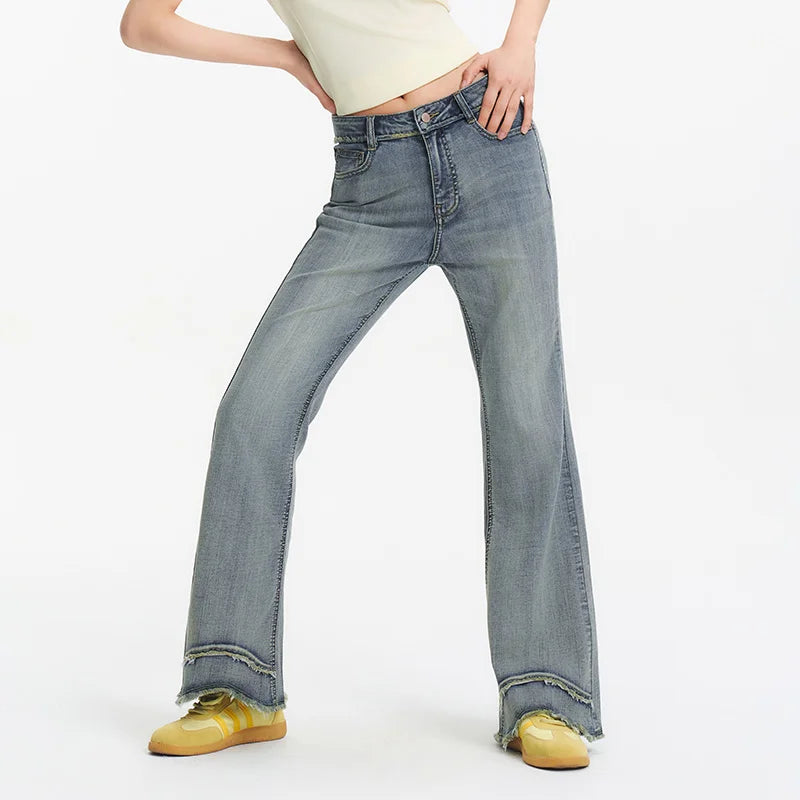 Semir Women Jeans Frayed Stylish Leg Lengthening Vintage Trendy Street Flare 2026 Fashion Casual Daily Wear