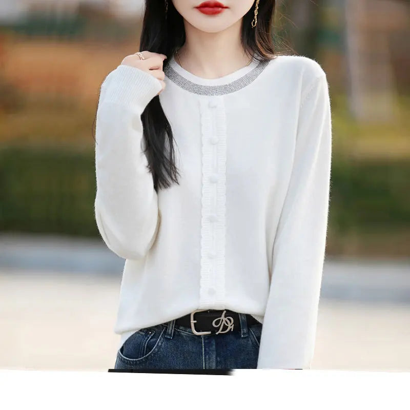 Spring Autumn New Fashion Wool Sweater Crew Neck Long Sleeve Pullover Sweater Women's Clothing Korean Pop Top Female Jumper