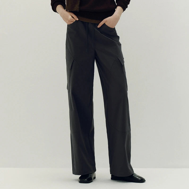 Semir Women Pants Solid Drawstring Wide Leg Split Detail Long Leg Look 2026 Autumn Cargo Style Outdoor Casual Trousers