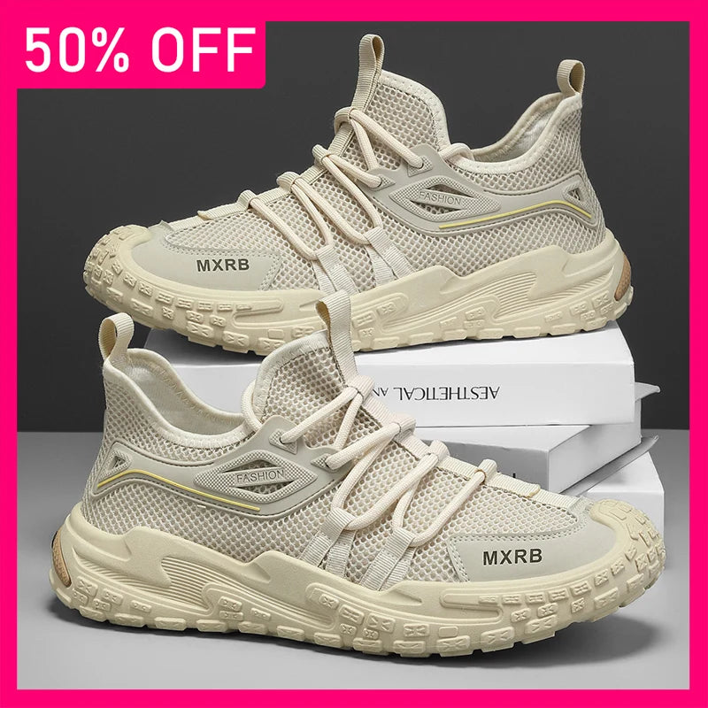 Mens Casual Sports Shoes Spring Fashion Simple Mesh Breathable Soft Thick Sole Comfortable Daily Leisure Outdoor Running Shoes