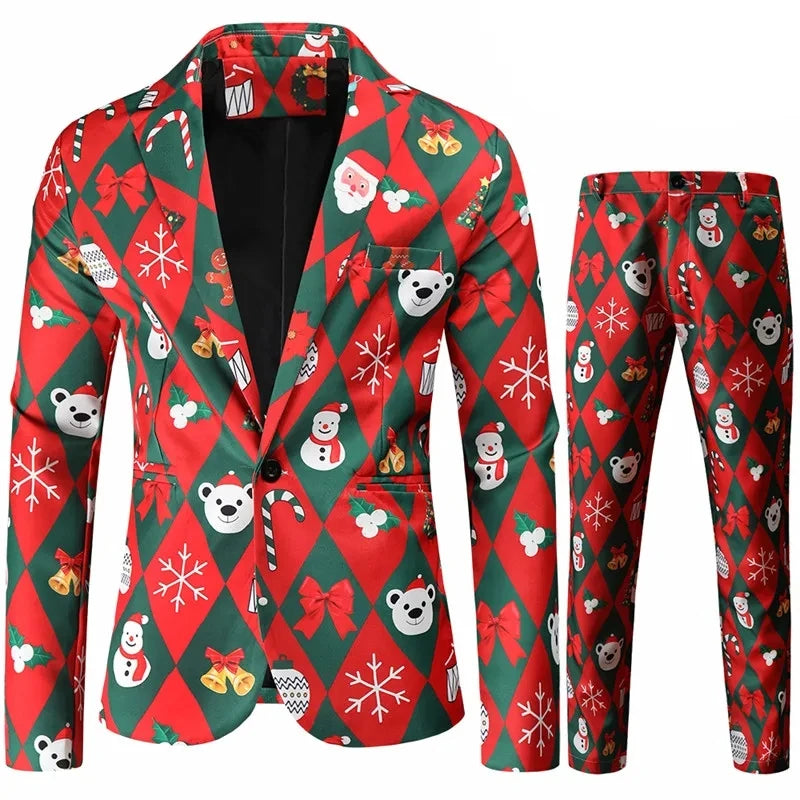 2026 New Thin Men's Blue Suit Two-Piece Set, Christmas Essential Loose Fit Asian Size Classic Christmas Outfit for Men