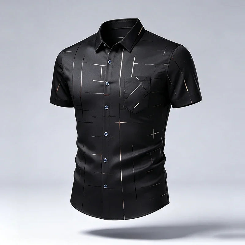 New Mens Lapel Short Sleeve Dress Shirts Anti Wrinkle Smooth Touch Fabric Slim Silhouette Office Daily Wear Tops