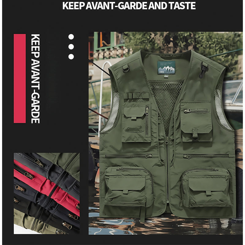 14 Pockets Summer New Men US Tactical Hiking Fishing Vest Mens Photographer Waistcoat Mesh  Sleeveless Jacket Vest 6XL