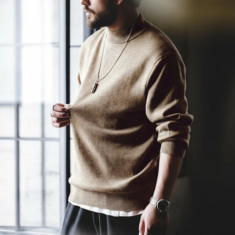 Maden Autumn Winter New Regular Fit 12 Gauge Sweater Men Half Turtleneck Pullovers Knitwear Solid Color Warm Bottom Shirt