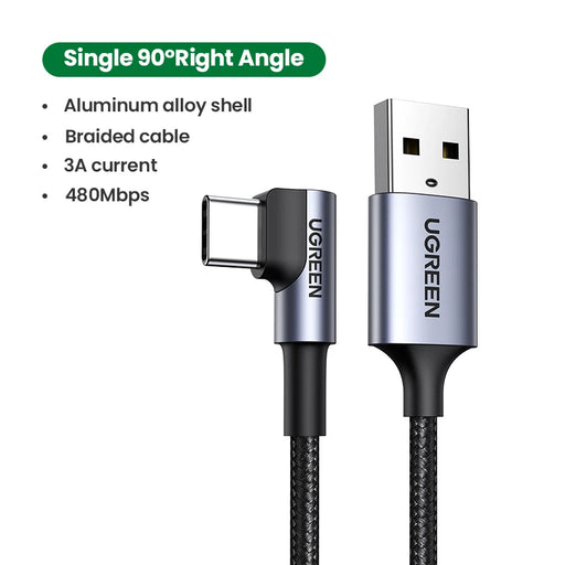Ugreen USB C Cable for Samsung S9 S10 Plus Quick Charge 3.0 Right Angled USB Type C Fast Charger Data Cable for Game USB-C Wire 90 Degree Grey CHINA