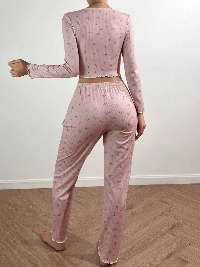 New Printed Floral Pajamas For Women Casual Long Sleeve Pant Sets Korean Spring Autumn Pyjama Suit Femme Pijamas De Mujer
