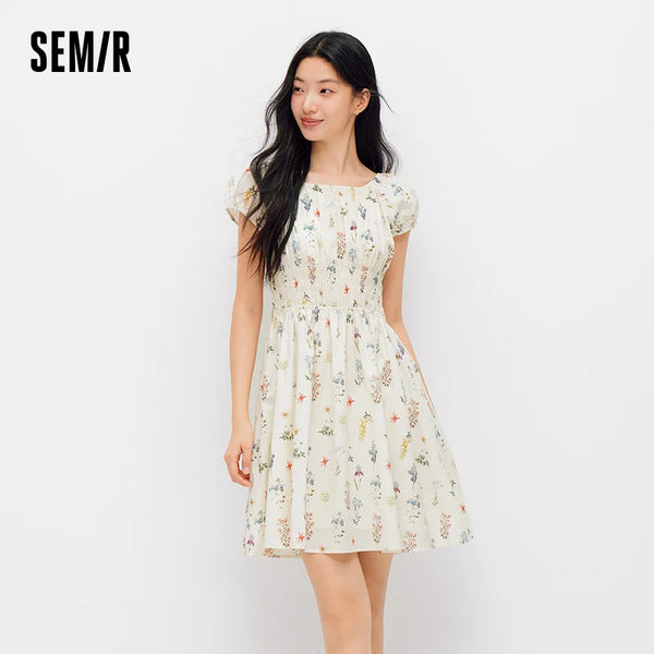 រ៉ូបស្ត្រី Semir រ៉ូបបោះពុម្ពផ្កាចង្កេះ Bowknot ឆ្នាំ ២០២៦ រដូវក្តៅ ស្ទីលធម្មតាផ្អែមល្ហែម