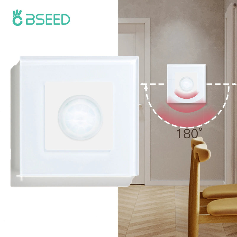 BSEED Human Body Sensor Switch Wall Lamp Switch 90℃ Infrared Motion Detector Galss Frame Plastic FrameEU Standard Light Switches