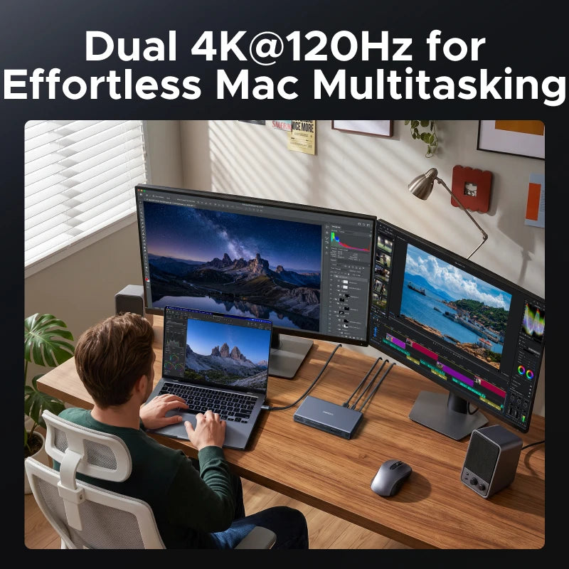 UGREEN 11-in-1 USB4 Docking Station Dual Monitor 4K@120Hz for MacBook USB4 20Gbps HDMI 2.5GbE USB-A&C SD/TF Audio 115W Charging