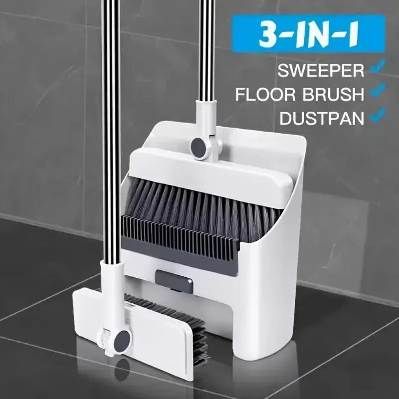 3-in-1 folding broom and dustpan set-Multi-surface cleaning set with strong bristles | Compact floor brush for carpet/hard