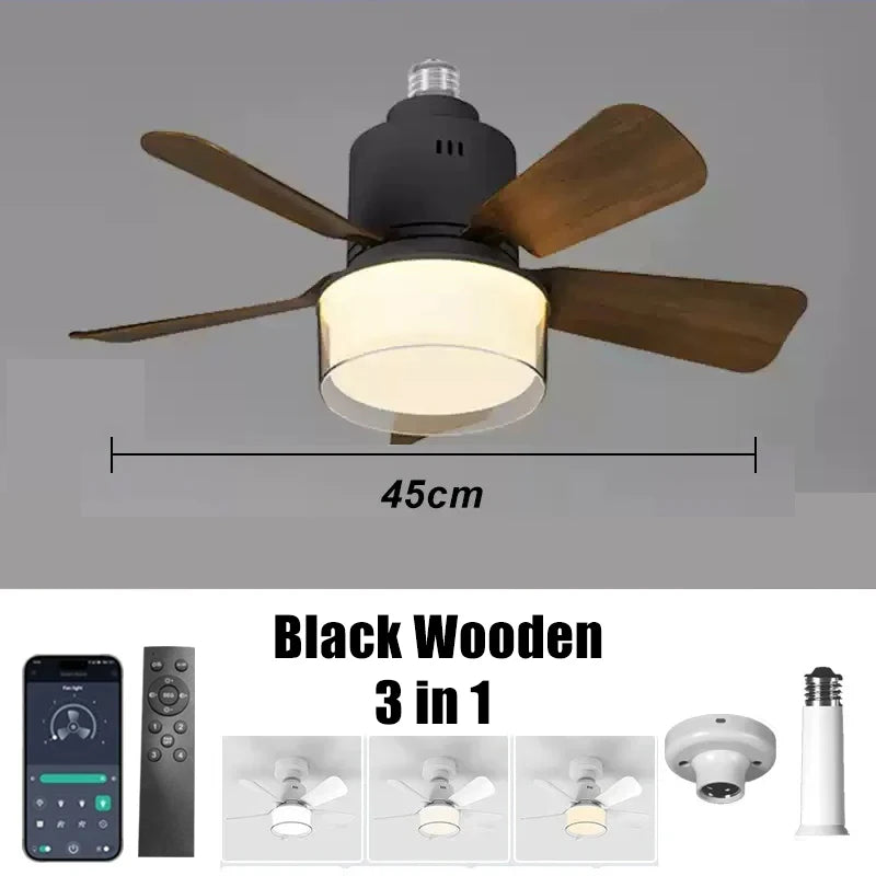 LED Ceiling Fan Light E27 6-speed Adjustable Wind Speed with APP&Remote Control Dimming Suitable for Study Home Living Room Use