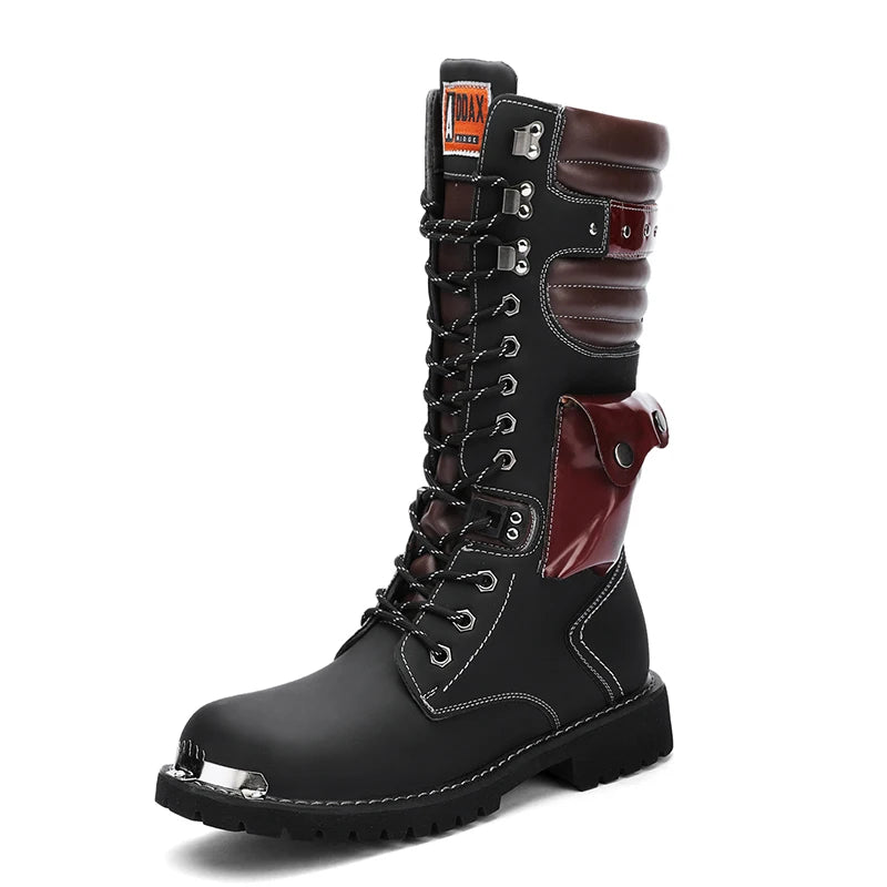 Men's high top motorcycle boots spring summer fashion outdoor collision resistant anti slip soft sole casual cross-country boots