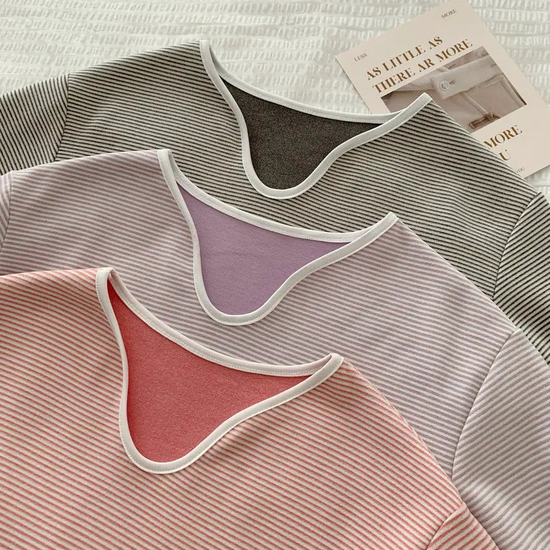 Pijama Feminino Thicken Fleece Long Sleeve Top Pant Set Fashion Striped Sleepwear Women's Pajamas Autumn Winter Home Clothes