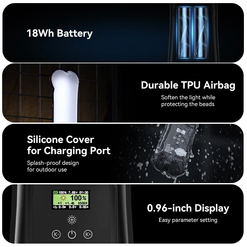 ភ្លើងបំពង់ខ្យល់ចល័ត Ulanzi UA20 90cm 20W 2700K-6500K ភ្លើងបំពេញម៉ាញេទិកបំប៉ោងពីរពណ៌សម្រាប់ការថតរូបផ្សាយផ្ទាល់