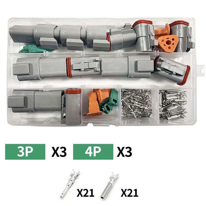 250pcs Deutsch DT series Waterproof Wire Connector Kit DT06-2/3/4/6S DT04-2/3/4/6P Automotive Sealed Plug with pins box