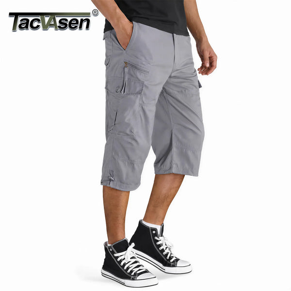 TACVASEN Mens Cargo Below Knee Length 3/4 Long Shorts Summer Breathable Outdoor Capri Pants Twill Work Pants With Multi Pocket