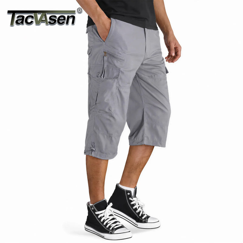 TACVASEN Mens Cargo Below Knee Length 3/4 Long Shorts Summer Breathable Outdoor Capri Pants Twill Work Pants With Multi Pocket