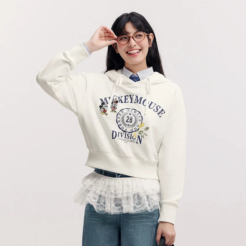 Semir Retro Hoodie Women Spring Short Patterned Loose Hooded Unique Design Casual Fashion Comfortable Daily Wear Top
