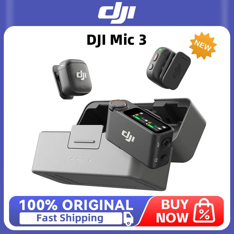 DJI Mic 3 Wireless Lightweight & Intuitive, Compact Storage Two-Level Noise Cancelling Lossless Audio Transmission