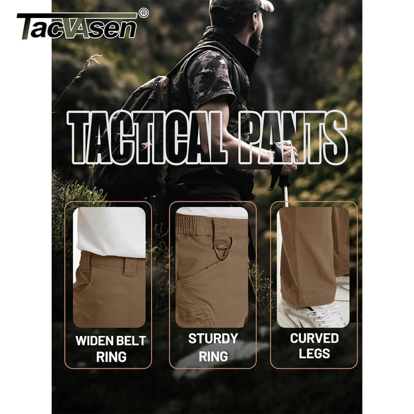 TACVASEN Lightweight  Cotton Cargo Pants Mens Workwear IX9 City Trousers Staight Stretch Outdoor Hiking Pants with Multi-Pockets