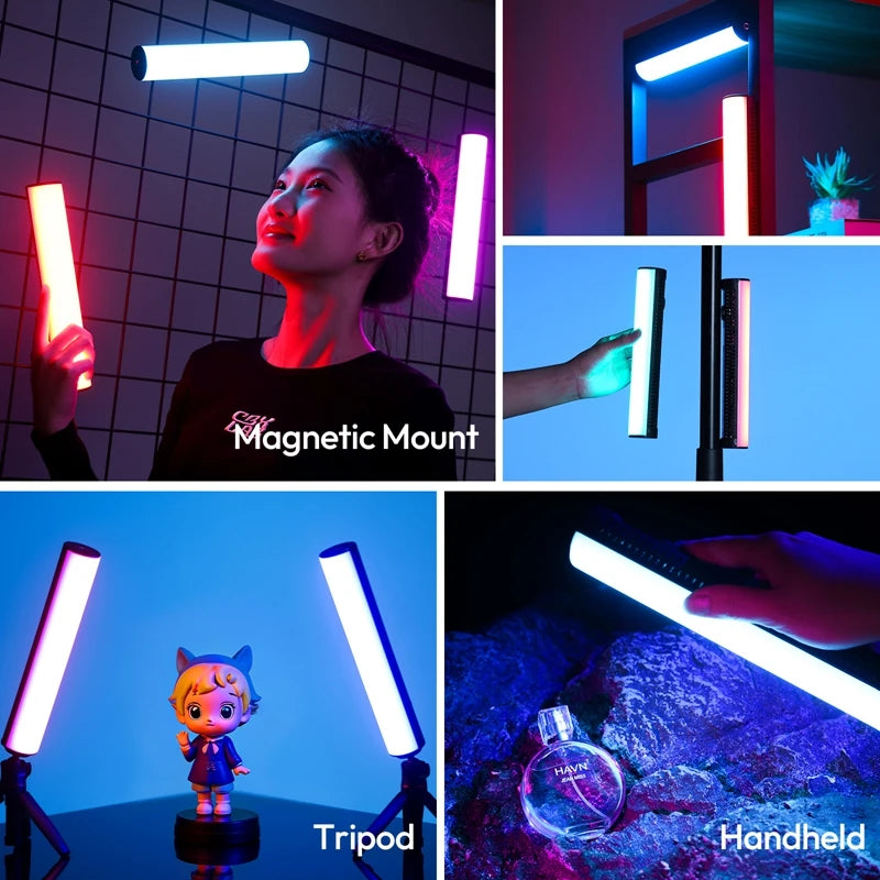 អំពូលភ្លើង Ulanzi B15RGB 15W ម៉ាញេទិក អំពូល LED កាន់ដៃ 1800-9000K CCT 3300mAh សម្រាប់ YouTube Vlog Live Photography Studio