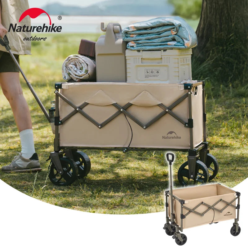 Naturehike 2026 Camping Wagon Folding Cart Trolley Large Capacity Outdoor Picnic Wheelbarrow Extendable Handcart Travel Supplies