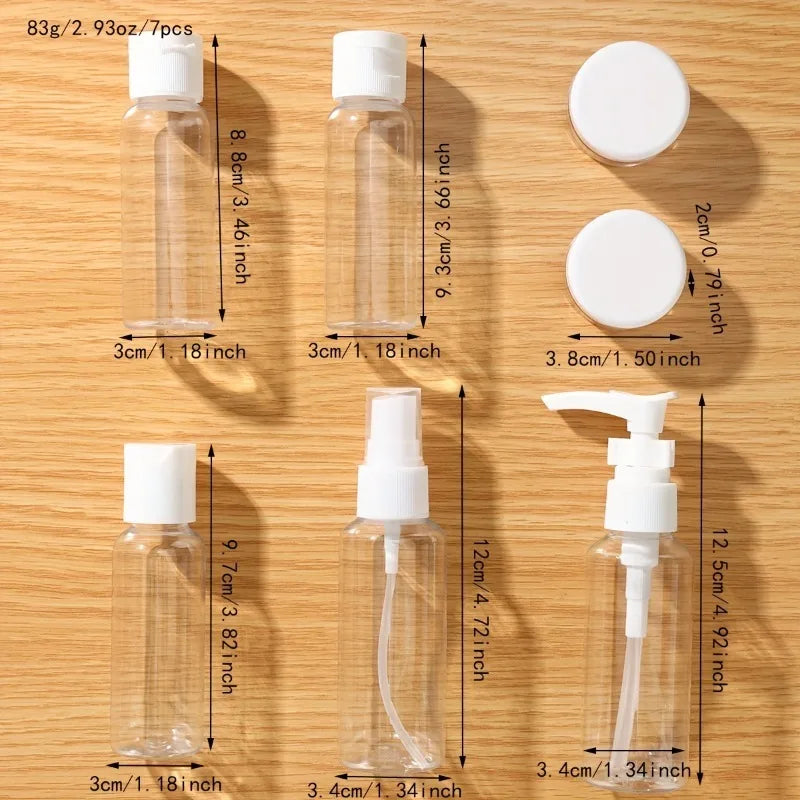 7-piece/set travel distribution bottle cosmetic storage set, portable, is a must-have item for work travel.Tourism bottling set
