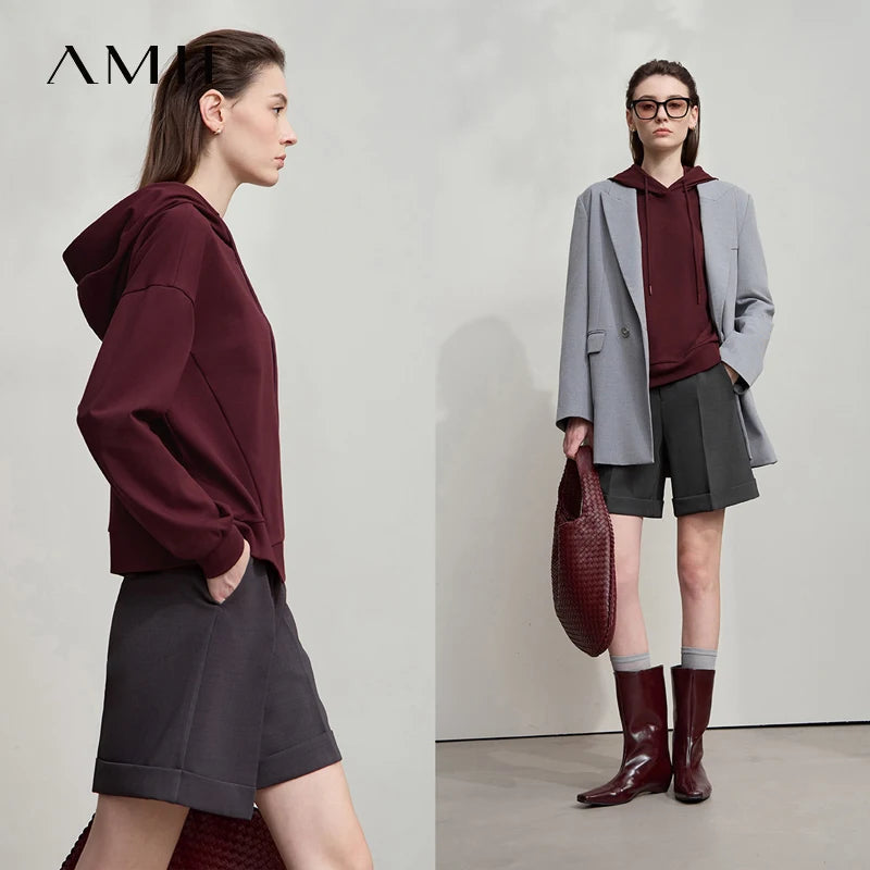AMII Minimalist Women Hoodie Cotton 2026 Autumn Streetwear Sweatshirts Letter Embroidery Loose Hoodies Casual Pullover 12543134