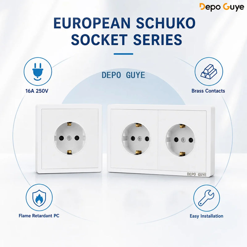European Standard 1/2/3/4/5 Power Socket EU Standard Electrical Outlet White PC Panel Wall Electrical Outlets For Home Office