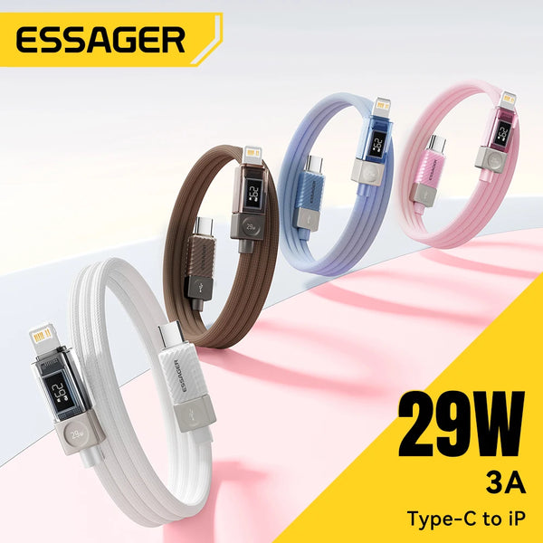ខ្សែសាក USB Essager សម្រាប់ iPhone 14 13 12 11 Pro Max XS PD 29W សាកថ្មលឿន Type C ទៅ Lighting Data Cord