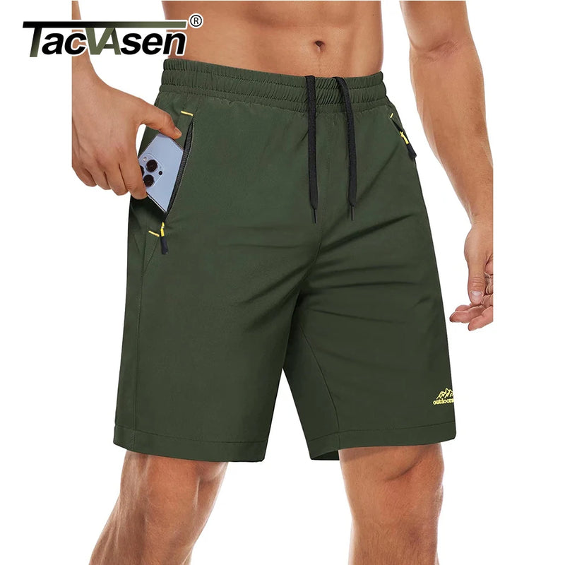 TACVASEN Quick Dry Athletic Shorts with Zipper Pockets Men's Summer Running Shorts Gym Training Workout Fitness Hiking Shorts