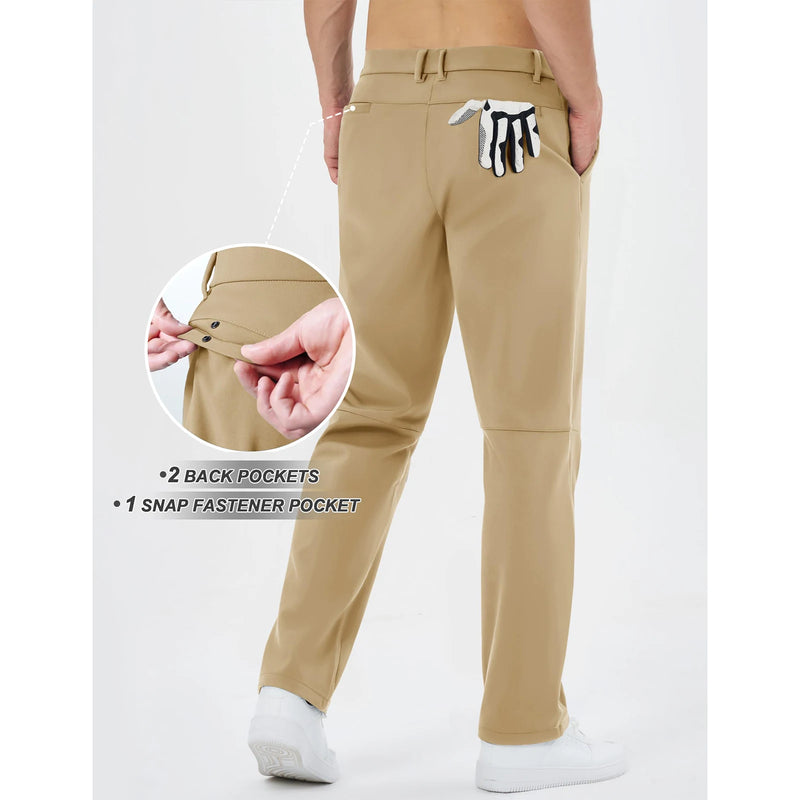 TACVASEN Men's Winter Golf Pants Fleece Lined Warm Stretch Straight Leg Business Casual Work Travel Trousers with Pockets