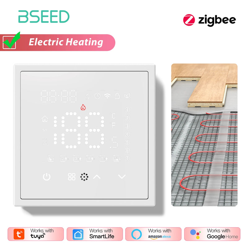 BSEED Zigbee Electric Floor Heating Water Boiler Room Thermostat ZigBee Alexa Google App Temperature Controller Plastic Frame