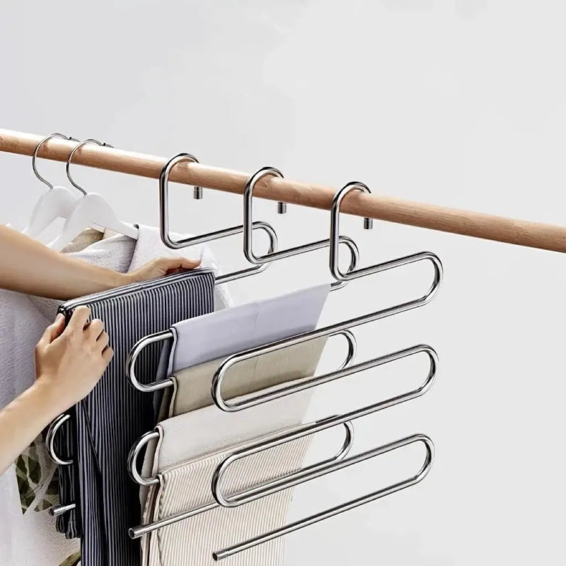 Five-layer stainless steel trouser rack，used for wardrobe storage, suitable jeans and trousers, space-saving design