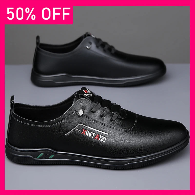 Men Sports Shoes High-quality Leather Wear-resistant Daily Commuting Casual Shoes Breathable Comfort Soft Soled Walking Shoes