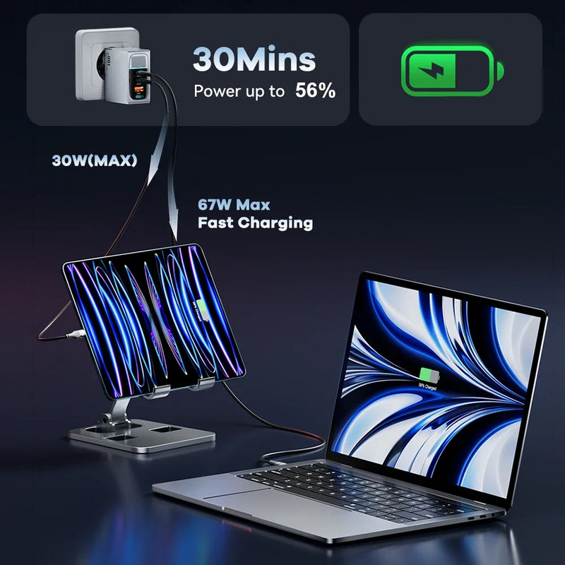 ឆ្នាំងសាក GaN 100W USB Type C សាកលឿន PD QC 4.0 3.0 ឆ្នាំងសាកលឿនសម្រាប់ iPhone 14 13 Pro Max Samsung S23 Xiaomi Macbook ថេប្លេត