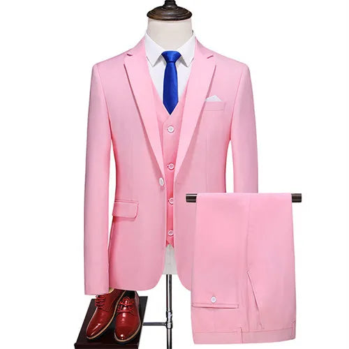 2026 New Men's Suit 3-Pieces Set (Jacket + Pants + Vest) Wedding / Party / Office Slim Blazer Coat + Trousers Asian Size
