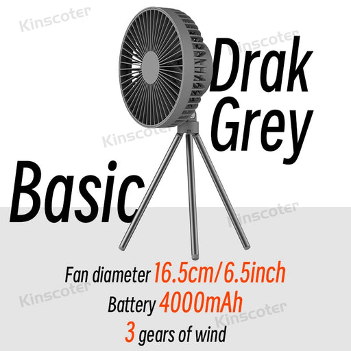 KINSCOTER 10000mAh Camping Tent Fan Multifunctional Rechargeable Desktop Fan USB Outdoor Ceiling Fan with LED Light Lamp Basic Dark Grey