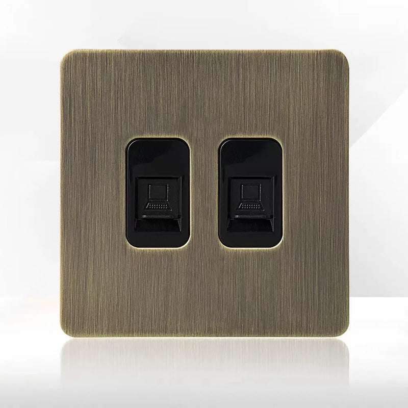 Retro Metal Brushed Antique Stainless Steel Push Button Switch Panel UK 13A Socket with USB Phone Charging for Home Improvement