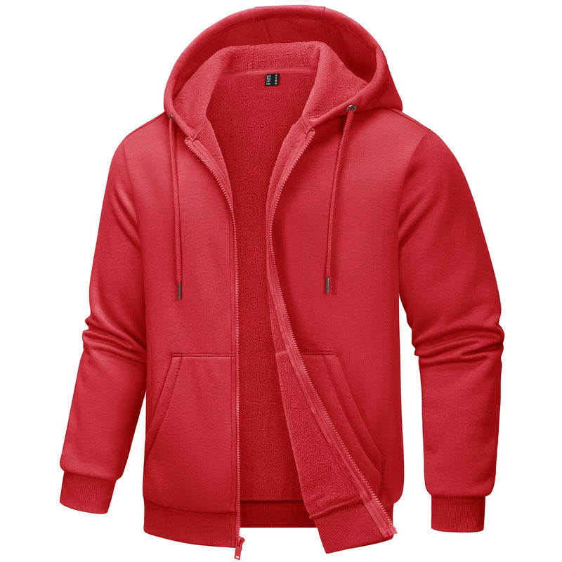 TACVASEN Big Pockets Fleece Lining Hoodies Mens Hooded Coats Full Zip Up Casual Hoodie Jackets Athlete Running Hiking Sportswear