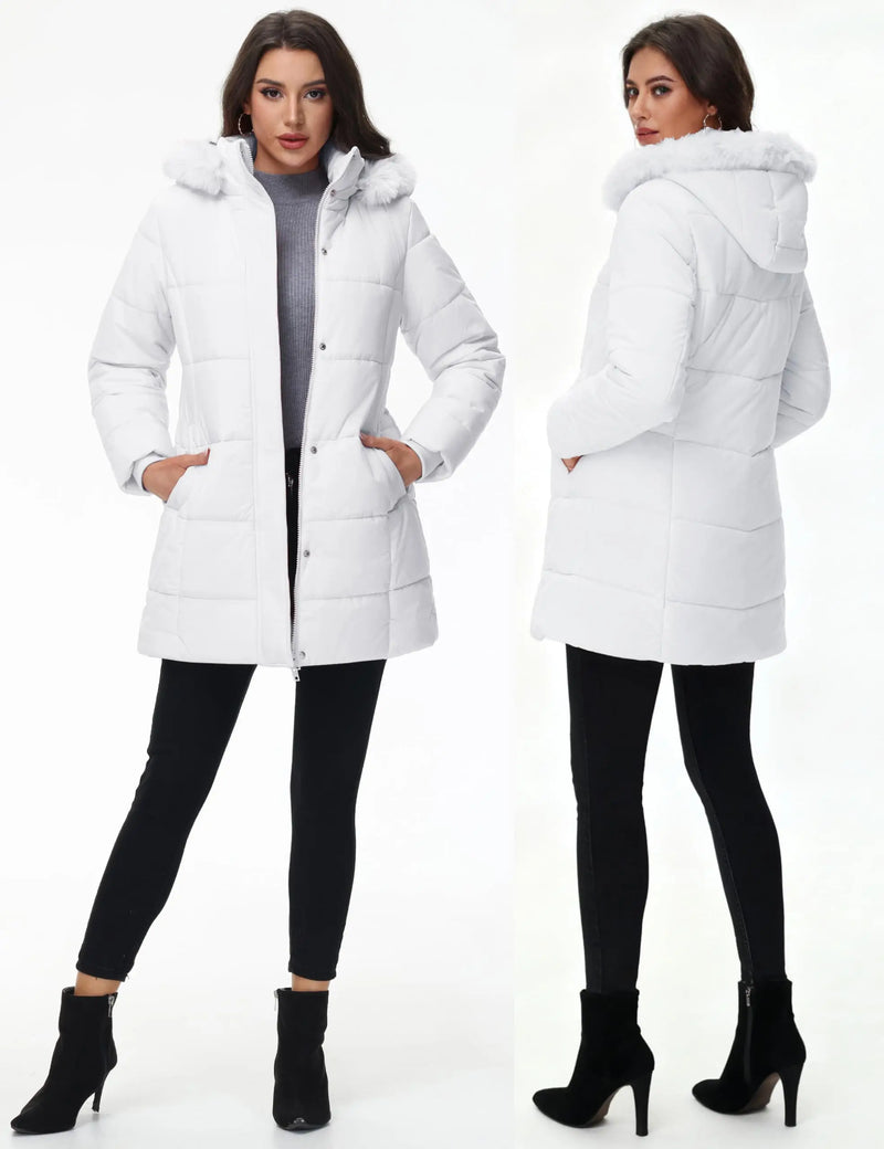TACVASEN Womens Waterproof Long Parka Coat Shearling Fleece Lined Winter Warm Outdoor Coat Removable Hooded With 3 Pockets Coat