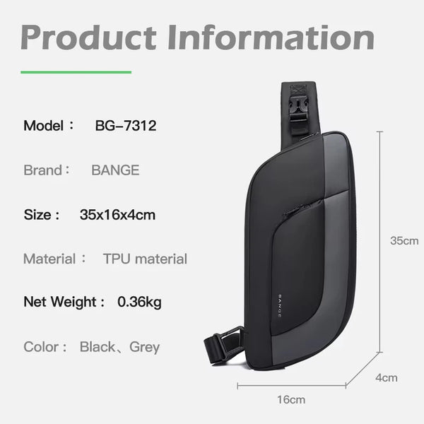 BANGE New Design Multifunction Crossbody Bag Shoulder Messenger Bags Male Waterproof Short Trip Chest Bag Pack for Men Sling Bag