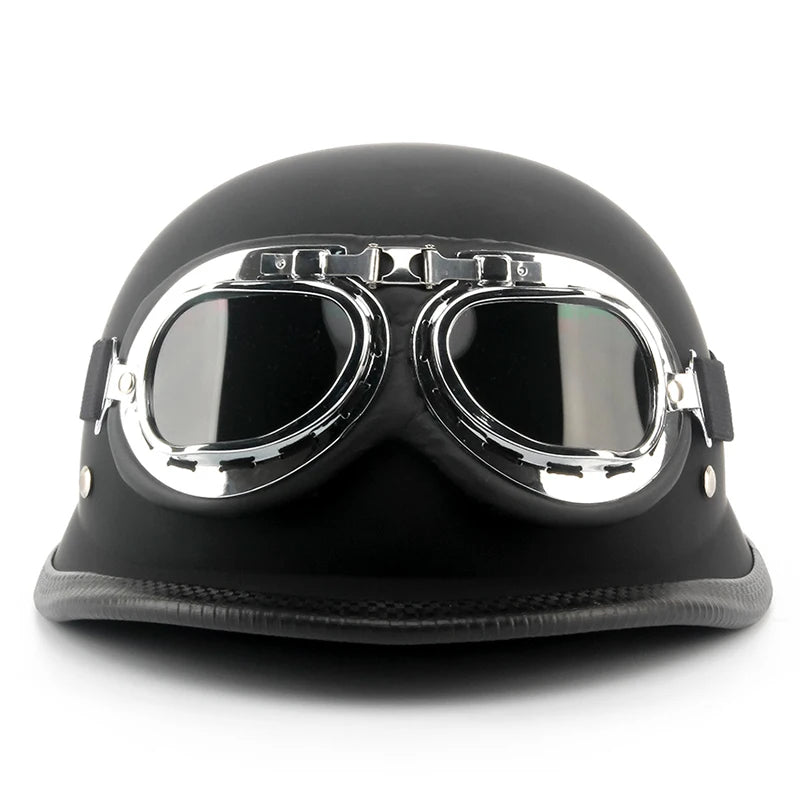 World War II German motorcycle helmet Motorcross Capacete retro half helmet matte bright black plating anti-carbon fiber ABS