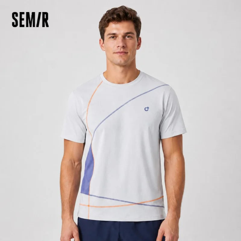 Semir Unisex Tshirt 2026 Color Block Printed Crew Neck Light Sports Style Outdoor Casual Soft