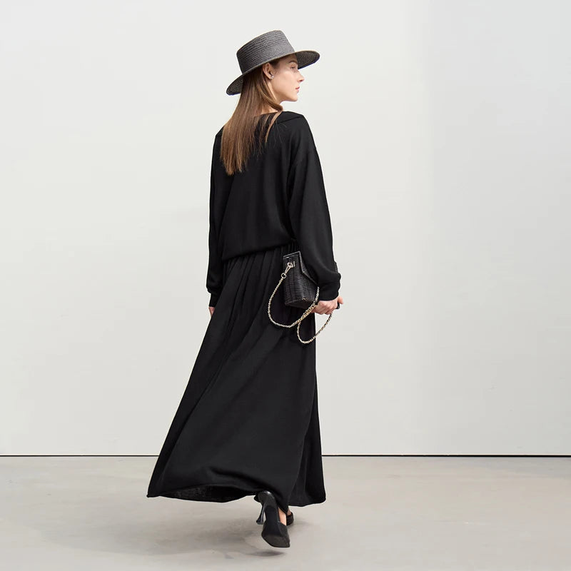 Amii Autumn Minimalist Long Skirt 2026 New Solid Color Loose Skirts For Women Elastic Waist A-Line Knit Female Clothes 12651010