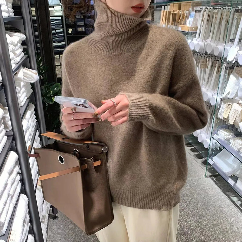 New European Sweater Women Autumn Winter New Turtleneck Pullover Loose Versatile Knitted Bottoming Shirt Female Jumper Top