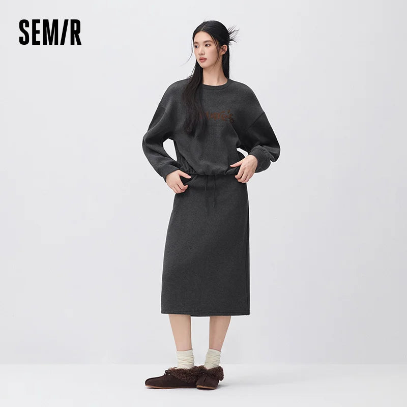 Semir Women Fleece Sweatshirt Fleece Lined Side Slit Minimal Design Two Piece Layering 2026 New Winter Daily Wear