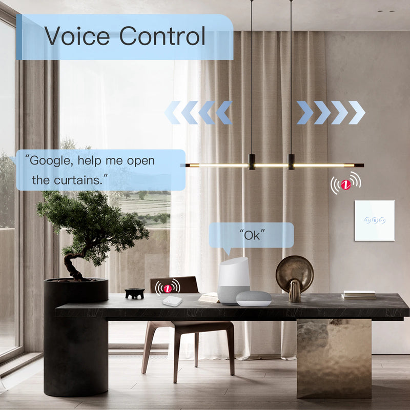 BSEED Zigbee Curtain Switch Wireless Smart Curtain Switch Tuya Google Home Alexa Voice Control Glass Panel 5A With Neutral